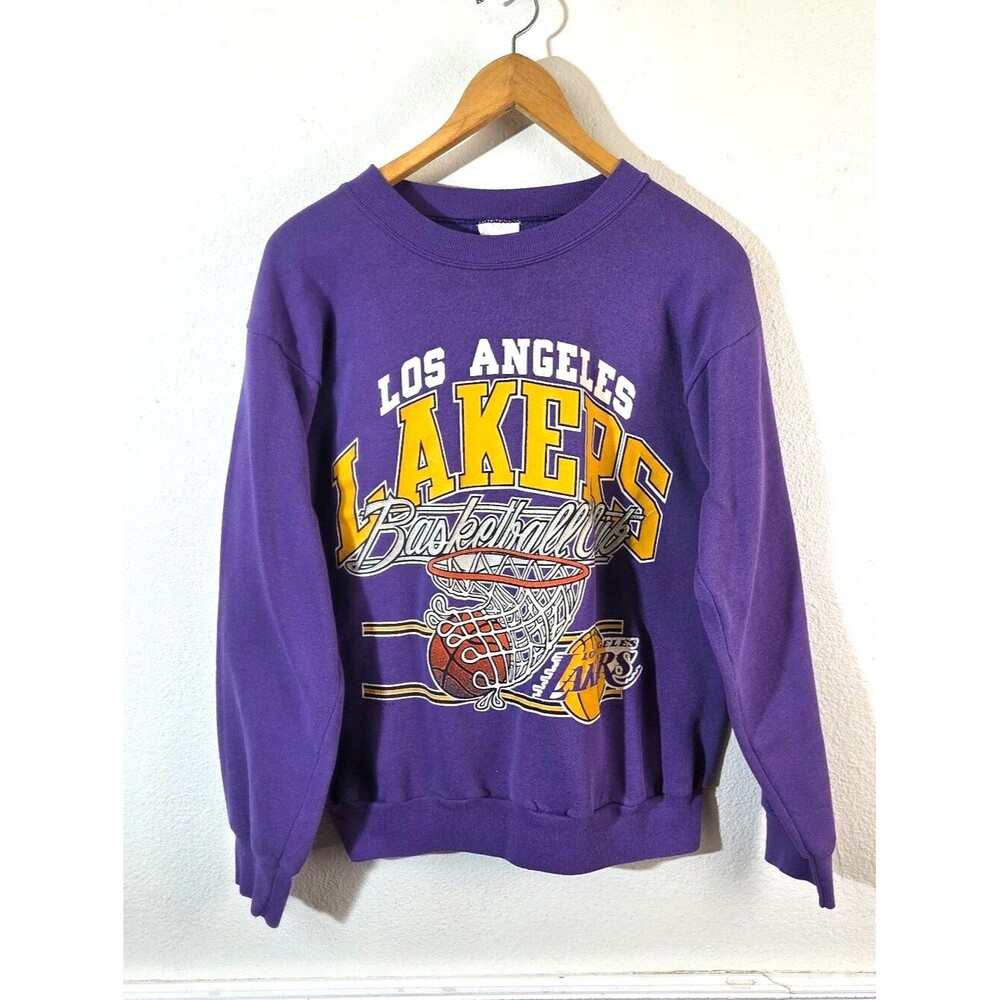 Vtg 80's Los Angeles Lakers Sweatshirt Mens Small Purple NBA Basketball Crewneck